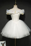 Simple Ball Gown Off The Shoulder Short Birthday Outfits White Homecoming Dress HZ1024