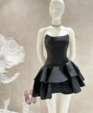 Elegant A line Strapless Short Birthday Outfits Black Homecoming Dress HZ1024