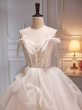 Modest Ball Gown Off The Shoulder Short Sleeves White Tulle Long Prom Dress HZ1024