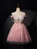 Modest Ball Gown Off The Shoulder Pink Tulle Birthday Outfits Homecoming Dress HZ1024