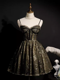 Modest Ball Gown Spaghetti Straps Black Tulle Birthday Outfit Homecoming Dress HZ1024