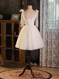 Sexy A line Straps Tulle White Short Homecoming Dresses HZ1024
