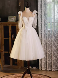 Sexy A line Straps Tulle White Short Homecoming Dresses HZ1024