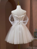 Sexy A line Off The Shoulder Tulle White Short Homecoming Dresses HZ1024