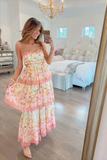 Modest Ball Gown Spaghetti Straps Pink Flowers Long Prom Dress HZ1024