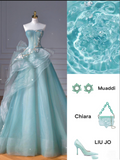 Pretty Ball Gown Sweetheart Tulle Green Long Evening Dress Prom Dresses With Ruffles HZ1024