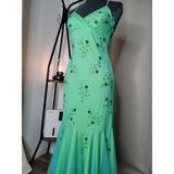 Vintage Mermaid Spaghetti Straps 90s Green Prom Dresses Evening Gowns With Beads HZ1024