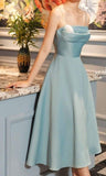 Sexy A Line Spaghetti Straps Light Sky Blue Satin Evening Dress Prom Dresses Birthday Outfits HZ1024