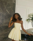 Chic A line Strapless Light Yellow Satin Short Party Dresses Homecoming Dresses HZ1024