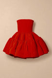 Chic A line Strapless Satin Red Short Party Dresses Homecoming Dresses HZ1024