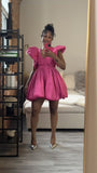 Chic A line V Neckline Satin Pink Short Party Dresses Homecoming Dresses HZ1024