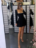 Chic A line Square Neckline Black Short Party Dresses Homecoming Dresses HZ1024
