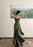 Sexy Mermaid Straps Green Party Dresses Satin Prom Dresses HZ1024