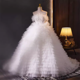 Vintage Ball Gown Strapless Tulle White Ruffles Sweet 16 Dresses HZ1024