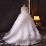Vintage Ball Gown Strapless Tulle White Ruffles Sweet 16 Dresses HZ1024