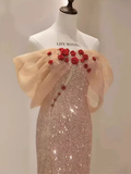 Mermaid Off The Shoulder Short Sleeves Sequin Long Prom Dress HZ1024
