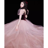 Simple A line Short Sleeves Tulle Long Prom Dress HZ1024