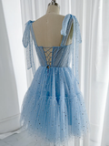 A-Line Sweetheart Neck Tulle Blue Short Homecoming Dresses HZ1024