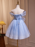 A-Line Off Shoulder Tulle Short Homecoming Dresses HZ1024