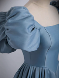 Simple A-Line Satin Blue Long Prom Dress HZ1024