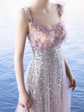 Elegant A line Short Sleeves Long Lilac Prom Dress HZ1024