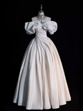 Vintage Ball Gown Strapless White Satin Long Wedding Dresses HZ1024