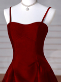 Sexy Wine Red A-Line Straps Satin Long Burgundy Prom Dresses HZ1024