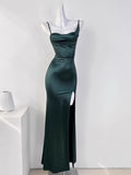 Sexy Mermaid Sleeveless Green Satin Long Prom Dress HZ1024