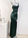 Sexy Mermaid Sleeveless Green Satin Long Prom Dress HZ1024