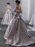 Sexy A Line Off The Shoulder Lilac Long Prom Dresses HZ1024