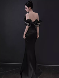 Simple Satin Long Mermaid Prom Dress Spaghetti Straps Party Dress HZ1024