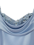 Pretty A line Straps Light Sky Blue Satin Long Party Dress Prom Dresses HZ1024